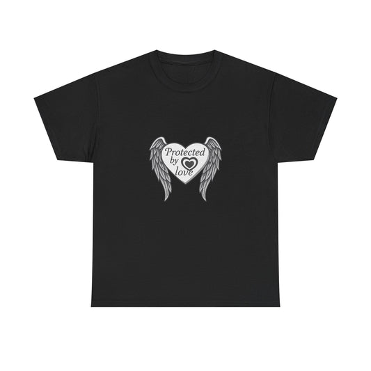 Unisex Heavy Cotton Tee " Protected By Love" With angel wings and heart