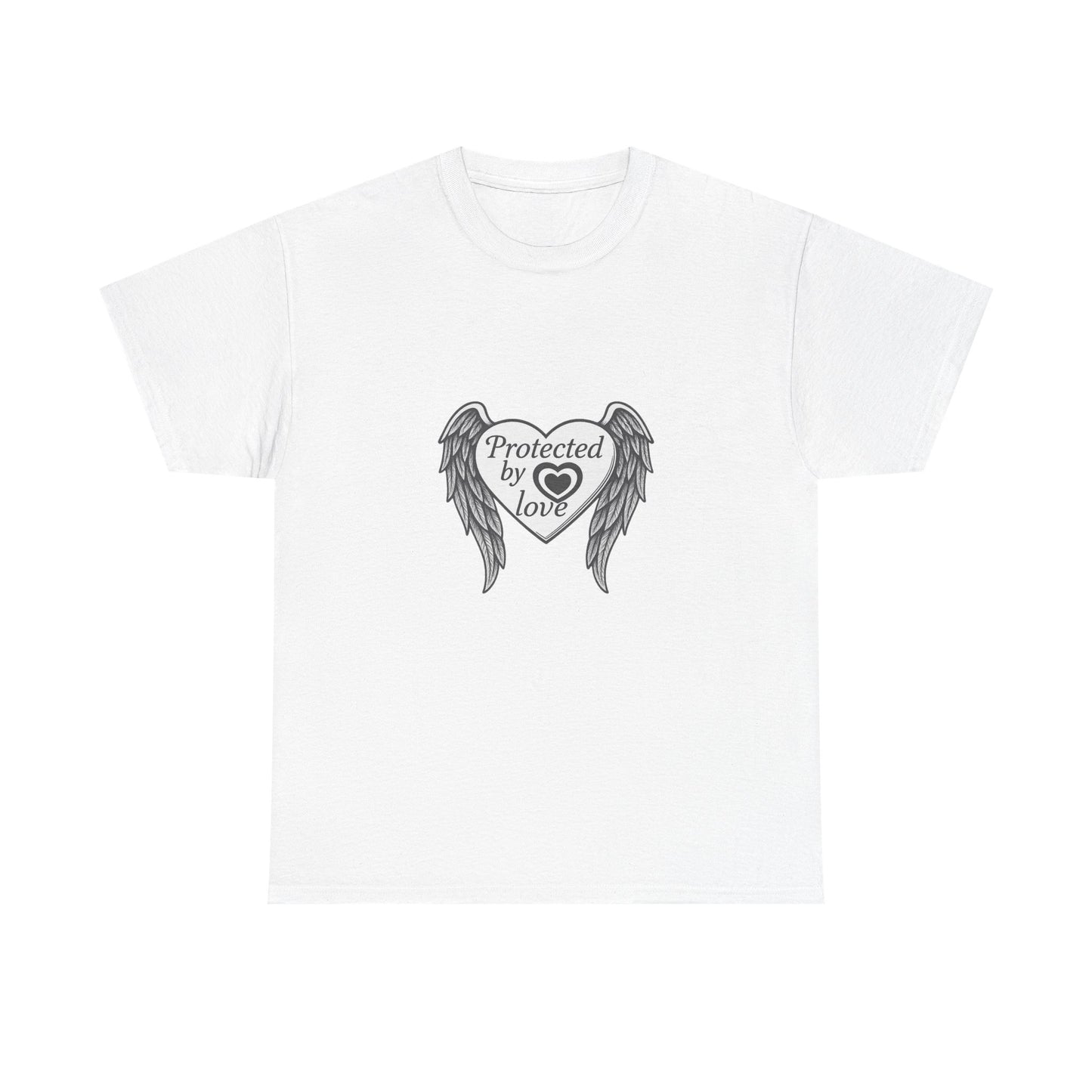 Unisex Heavy Cotton Tee " Protected By Love" With angel wings and heart