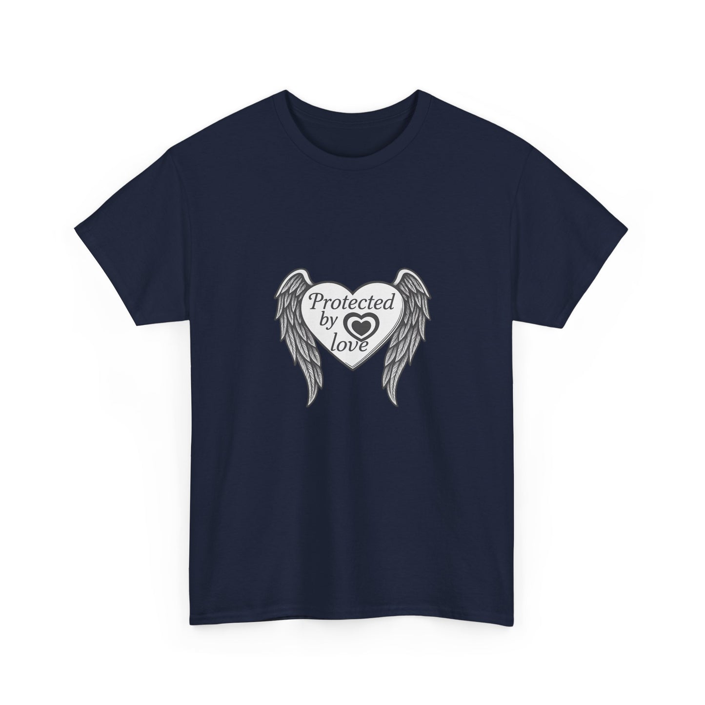 Unisex Heavy Cotton Tee " Protected By Love" With angel wings and heart