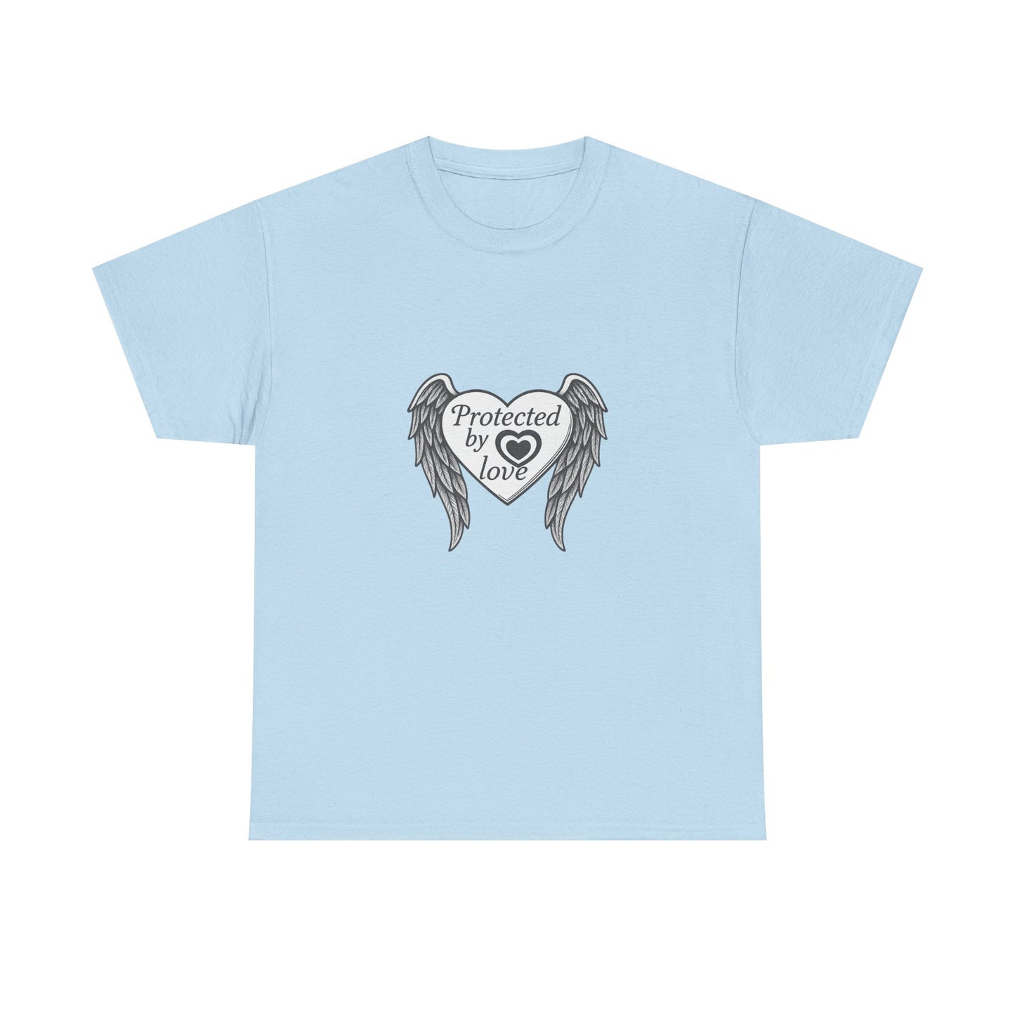 Unisex Heavy Cotton Tee " Protected By Love" With angel wings and heart
