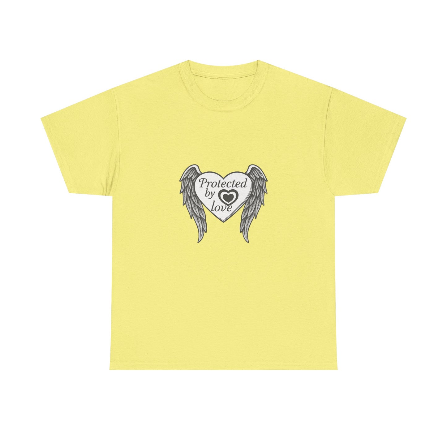 Unisex Heavy Cotton Tee " Protected By Love" With angel wings and heart