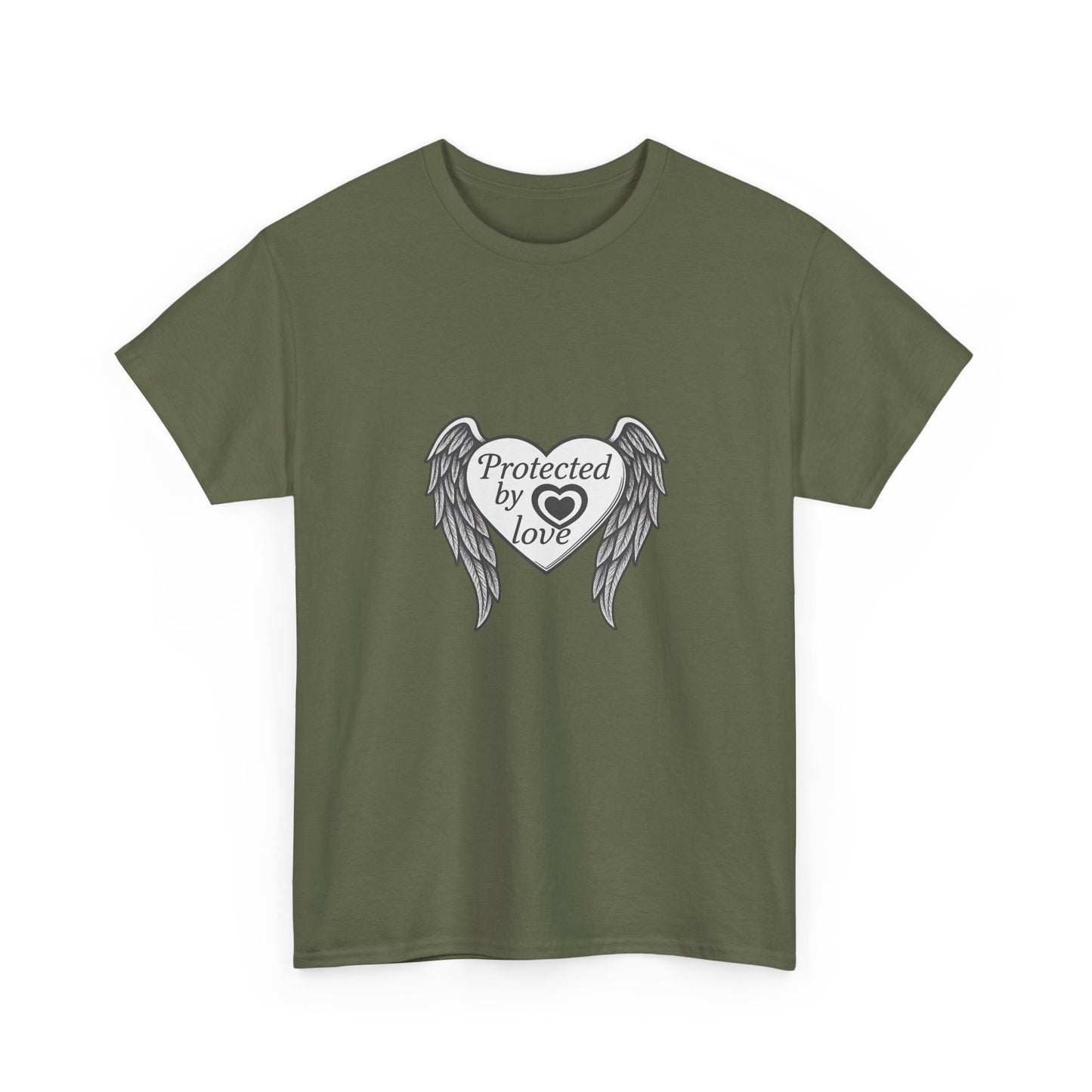 Unisex Heavy Cotton Tee " Protected By Love" With angel wings and heart