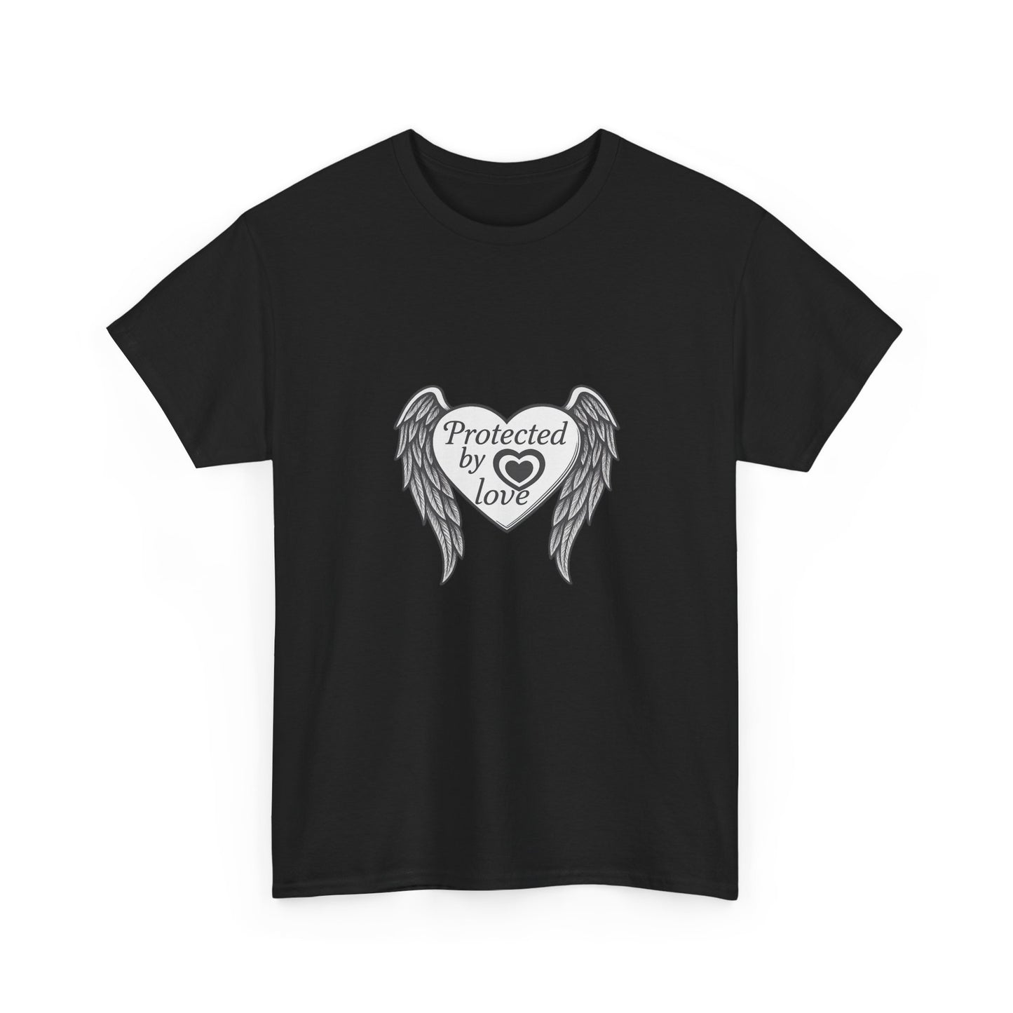 Unisex Heavy Cotton Tee " Protected By Love" With angel wings and heart