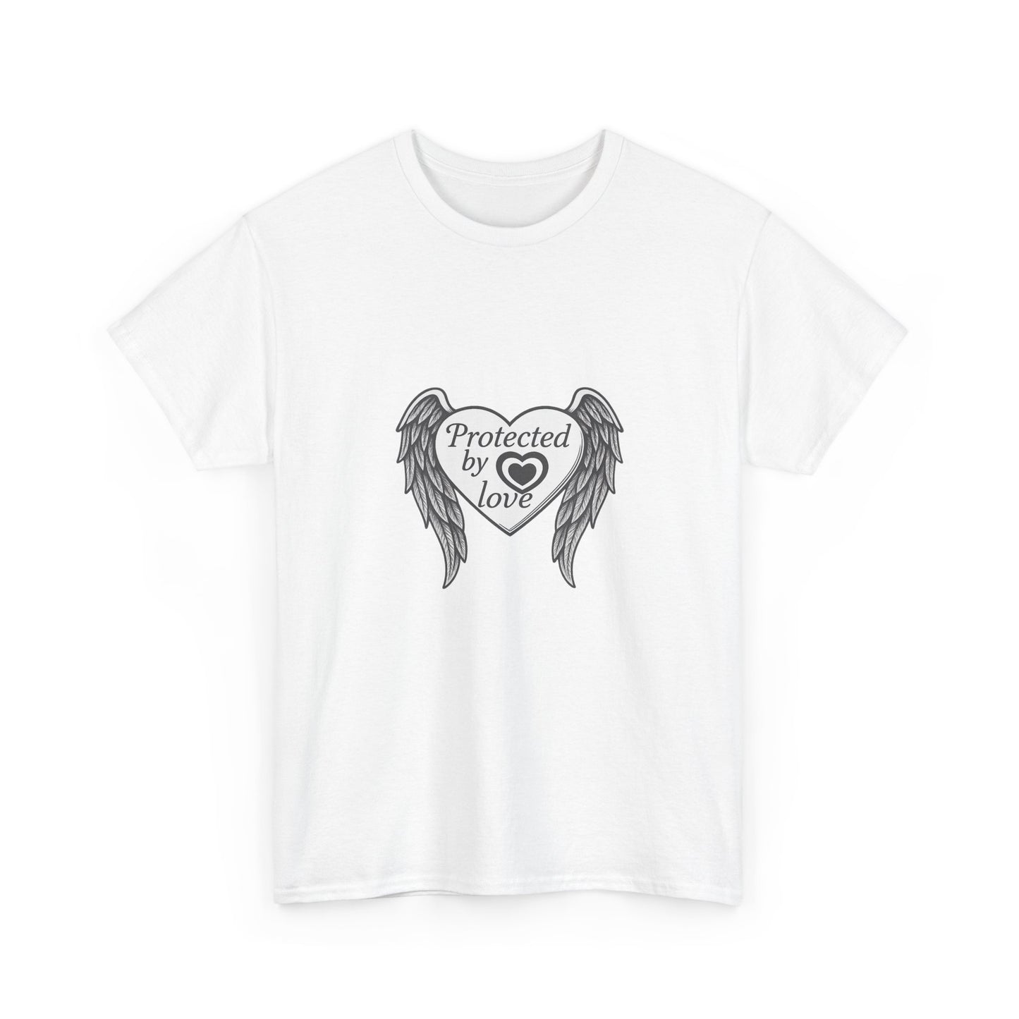 Unisex Heavy Cotton Tee " Protected By Love" With angel wings and heart