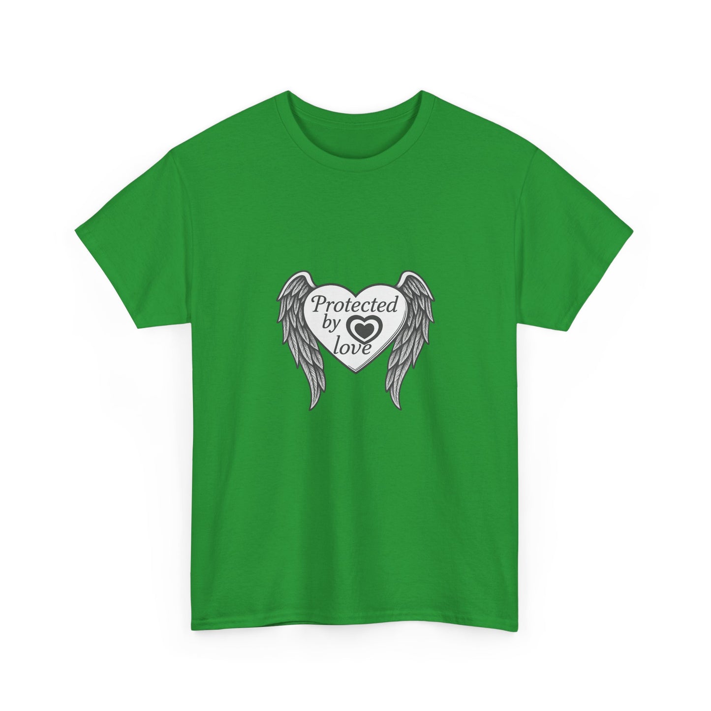 Unisex Heavy Cotton Tee " Protected By Love" With angel wings and heart