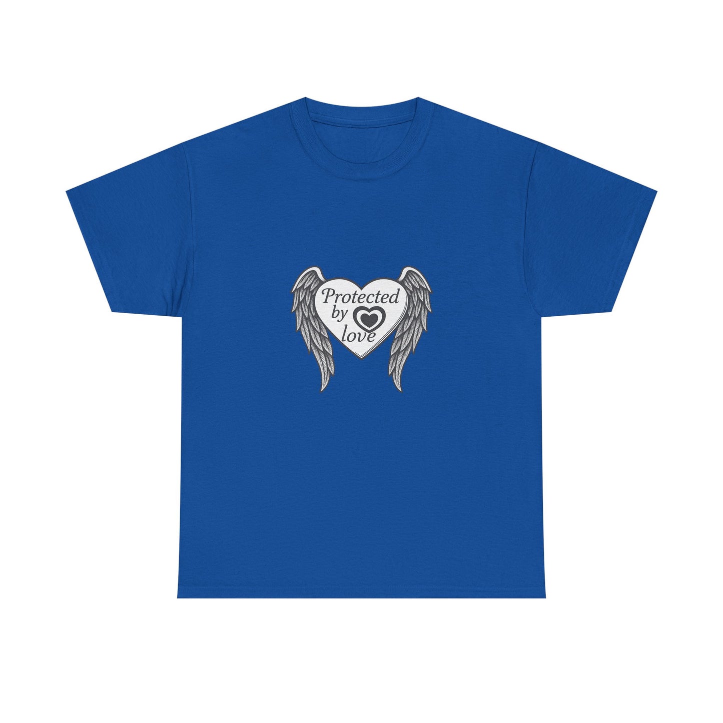 Unisex Heavy Cotton Tee " Protected By Love" With angel wings and heart