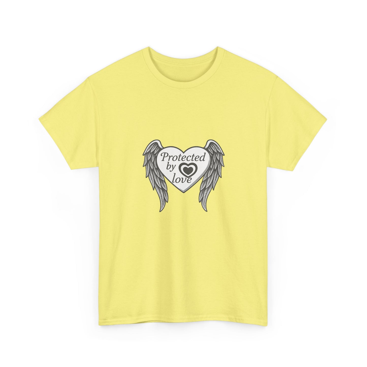 Unisex Heavy Cotton Tee " Protected By Love" With angel wings and heart