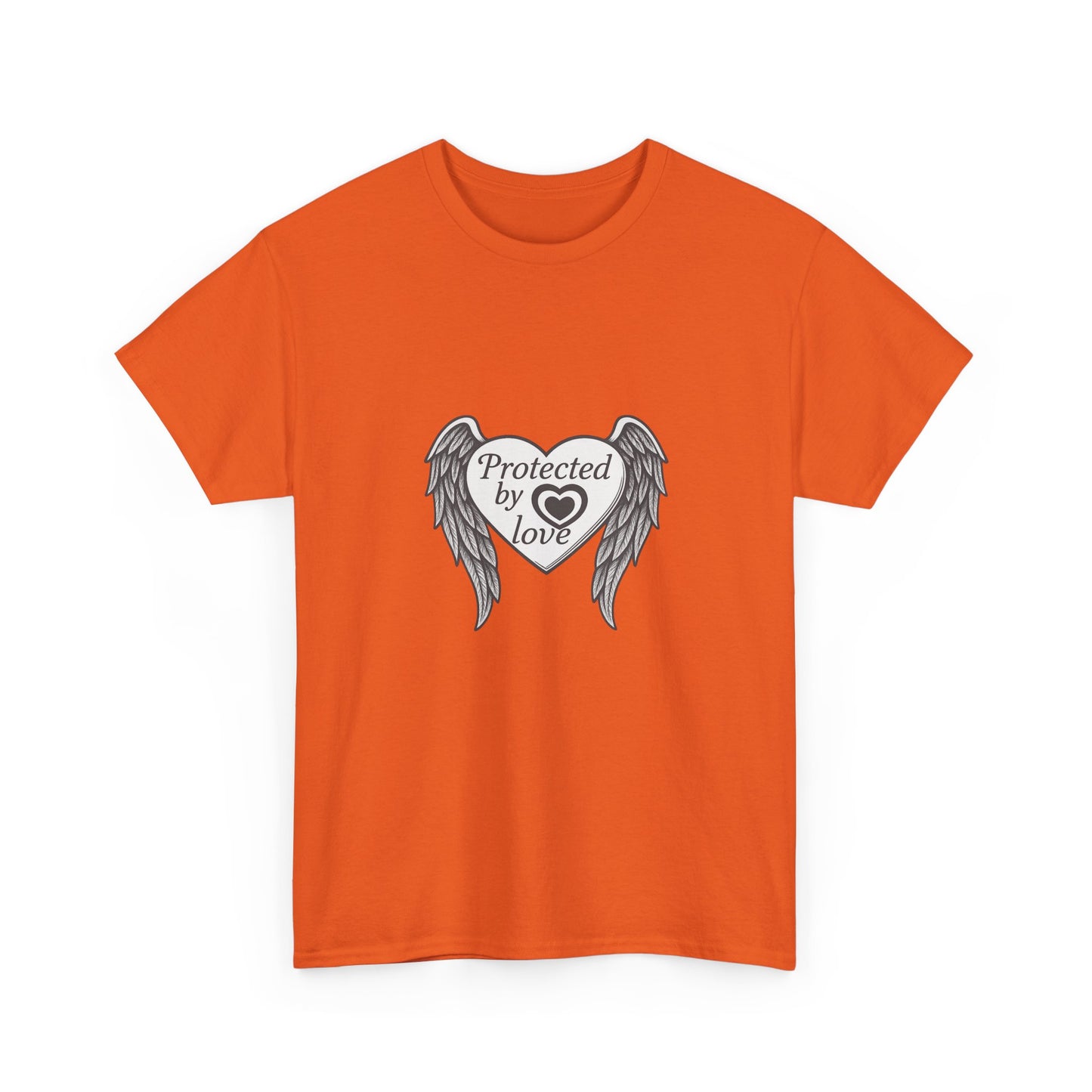 Unisex Heavy Cotton Tee " Protected By Love" With angel wings and heart