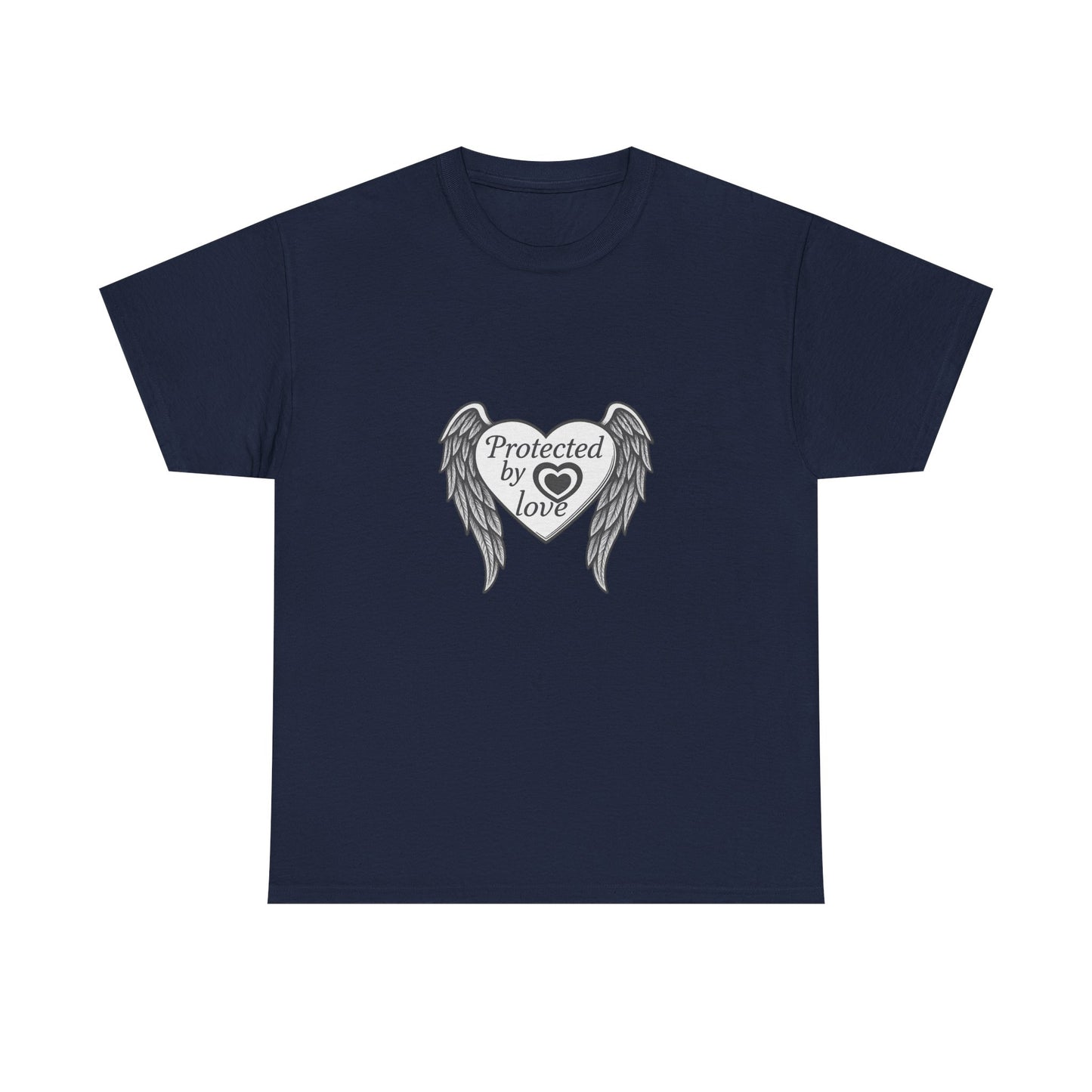 Unisex Heavy Cotton Tee " Protected By Love" With angel wings and heart