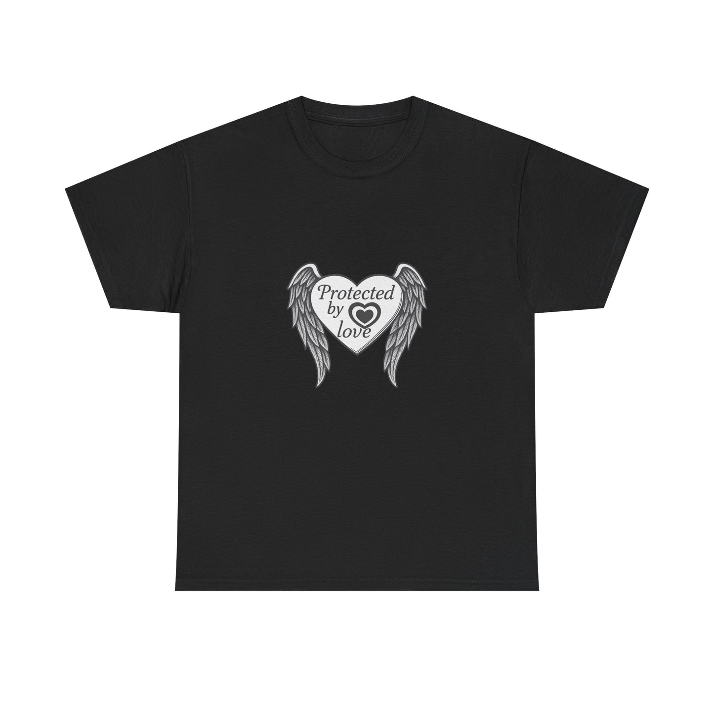 Unisex Heavy Cotton Tee " Protected By Love" With angel wings and heart