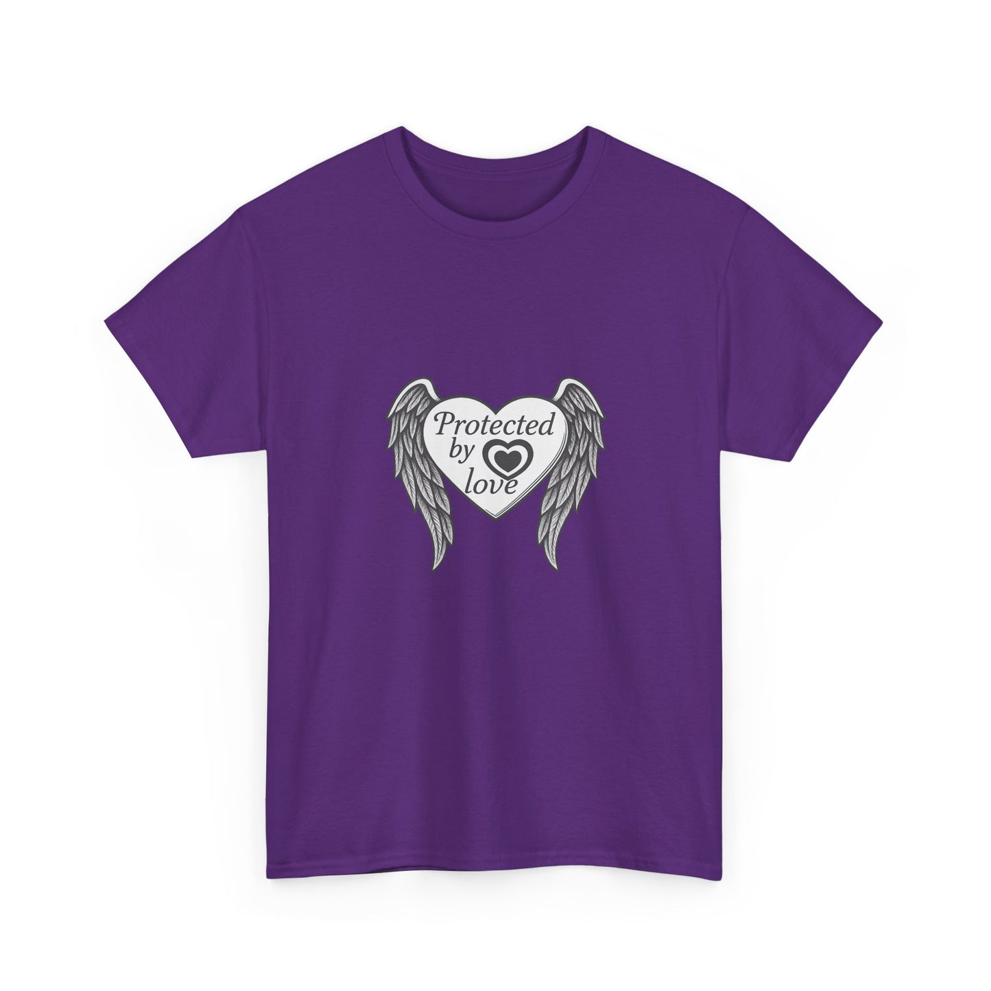 Unisex Heavy Cotton Tee " Protected By Love" With angel wings and heart