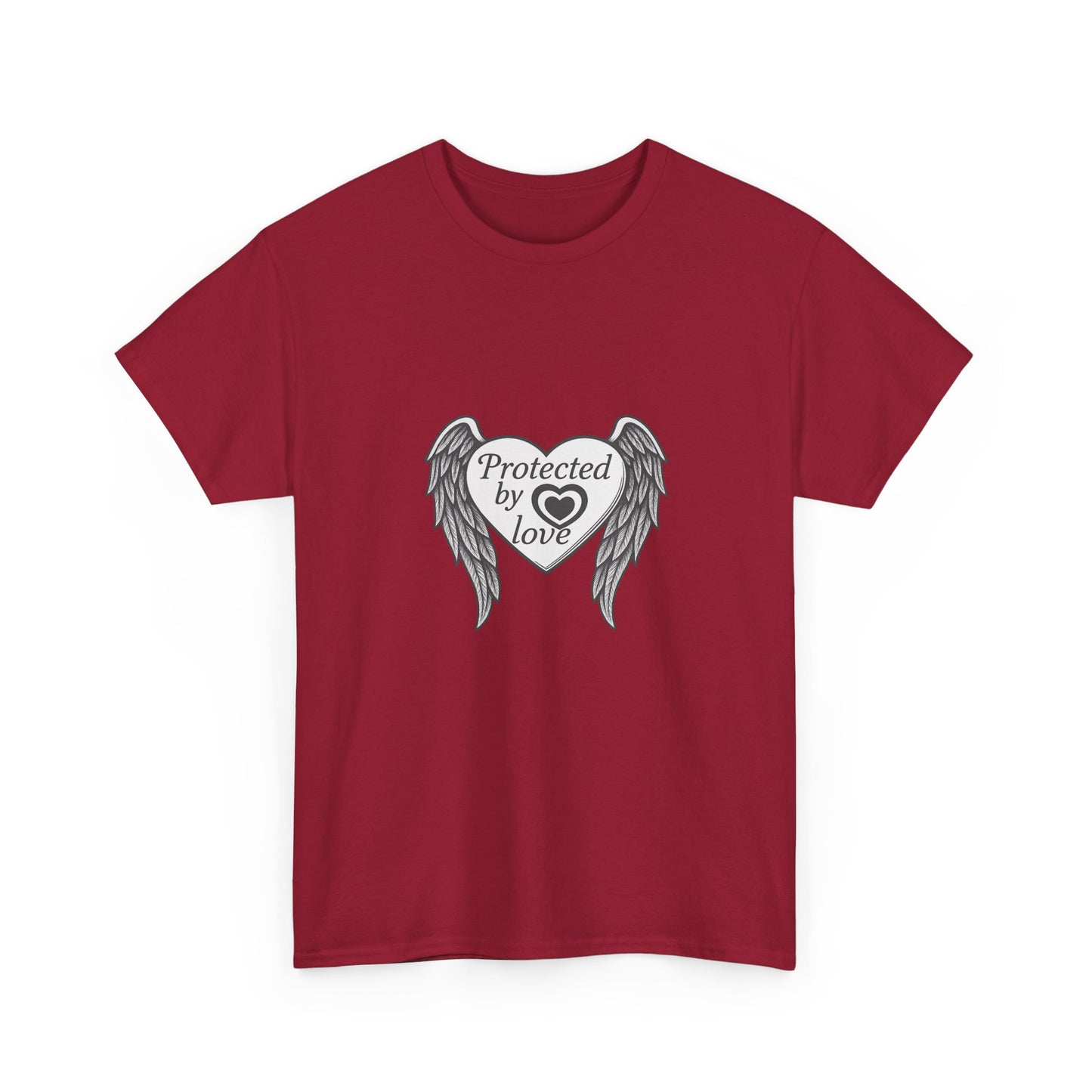 Unisex Heavy Cotton Tee " Protected By Love" With angel wings and heart