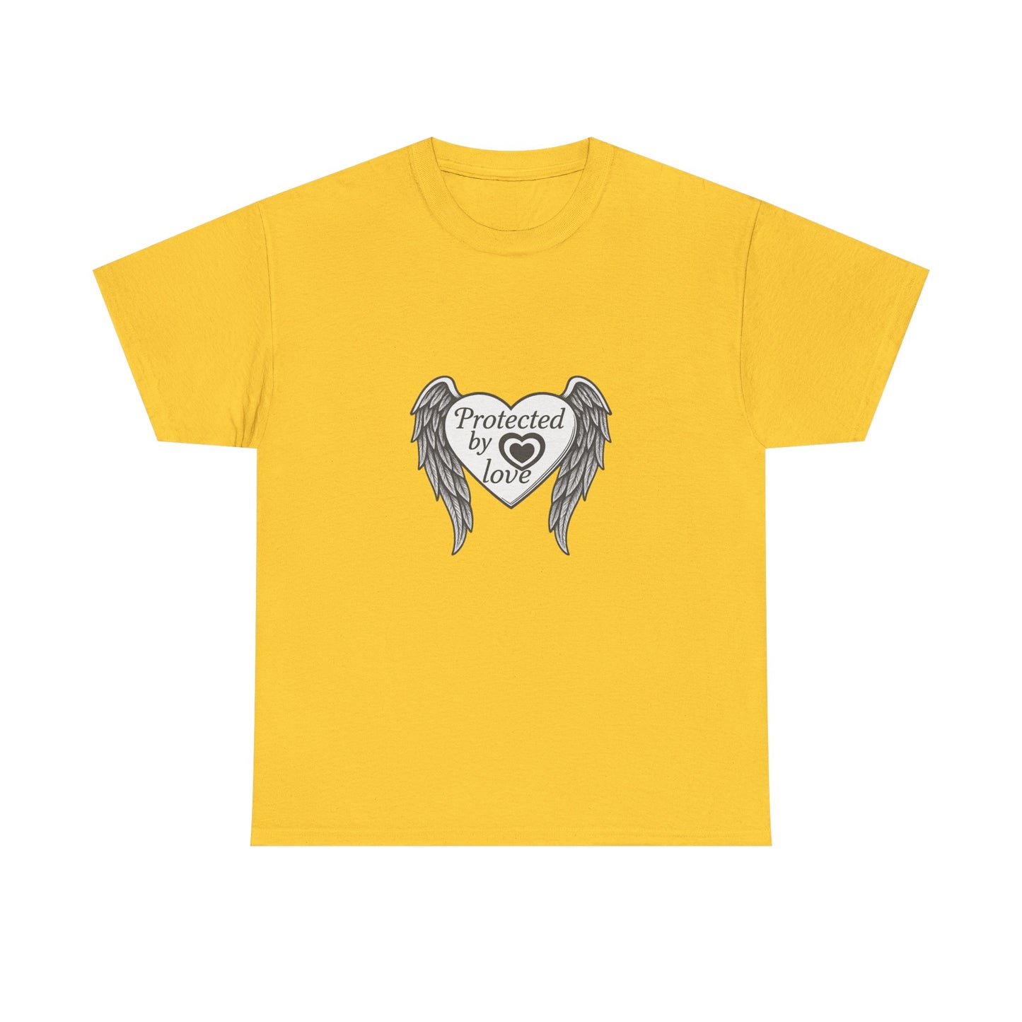 Unisex Heavy Cotton Tee " Protected By Love" With angel wings and heart