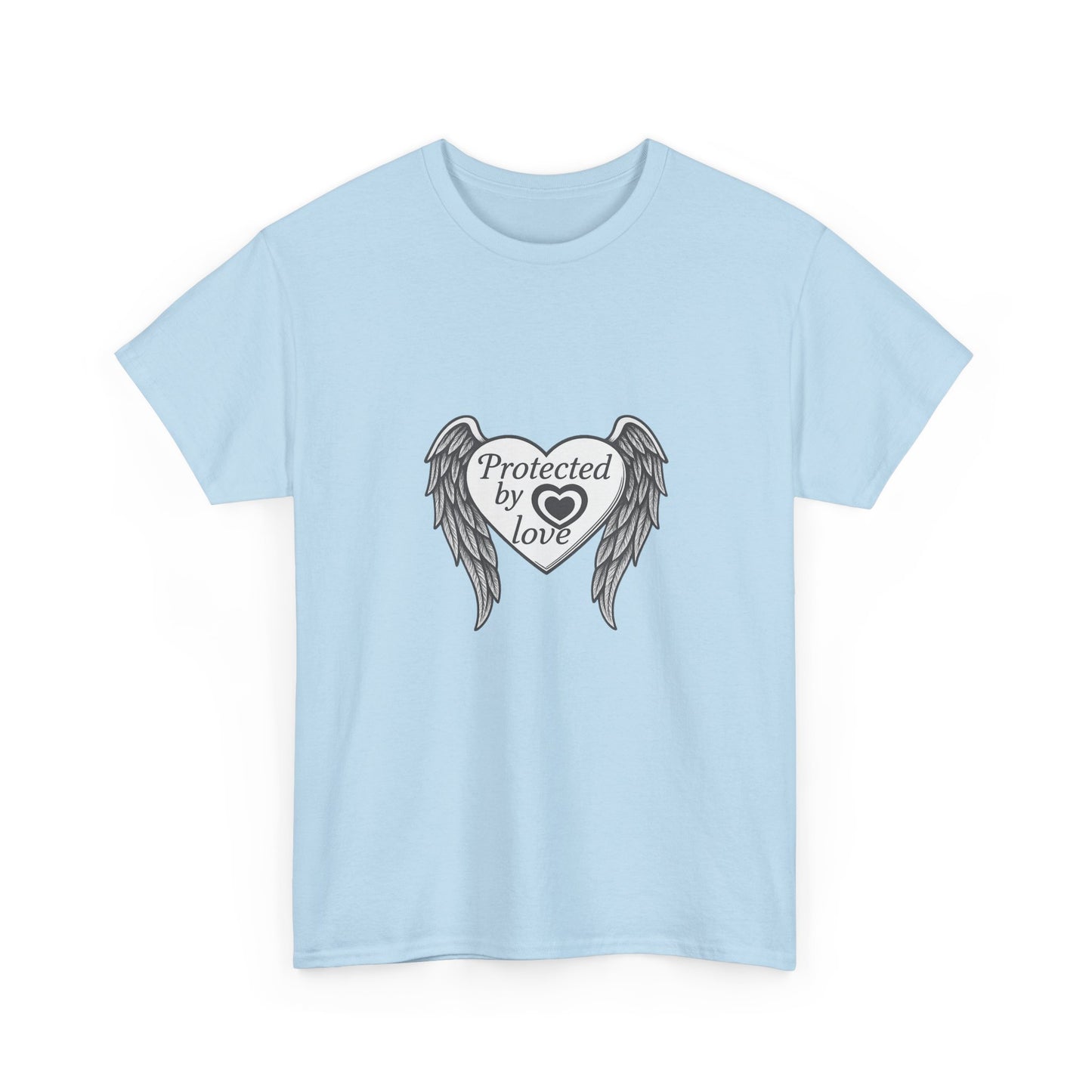 Unisex Heavy Cotton Tee " Protected By Love" With angel wings and heart