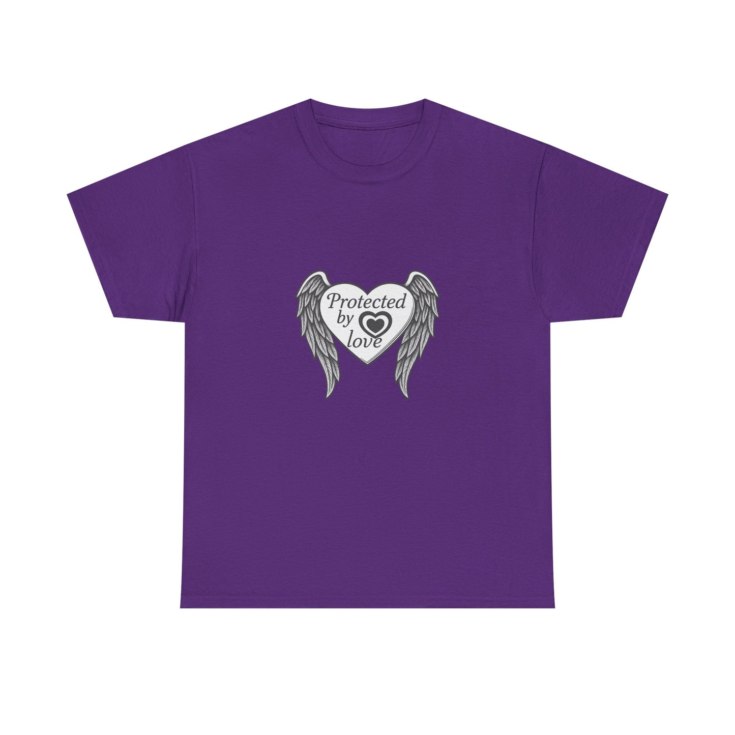 Unisex Heavy Cotton Tee " Protected By Love" With angel wings and heart