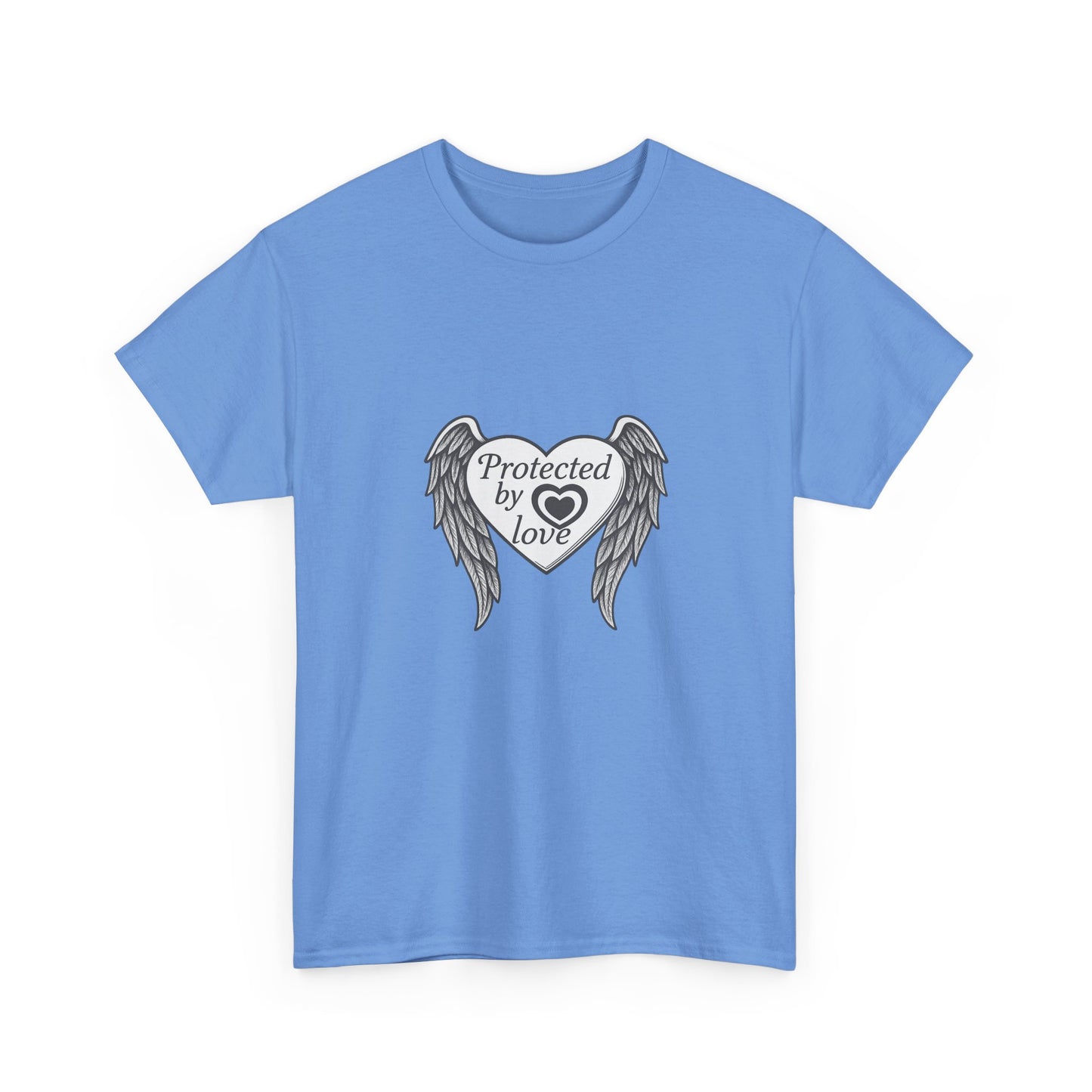 Unisex Heavy Cotton Tee " Protected By Love" With angel wings and heart