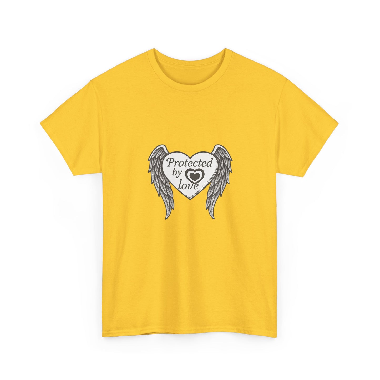 Unisex Heavy Cotton Tee " Protected By Love" With angel wings and heart