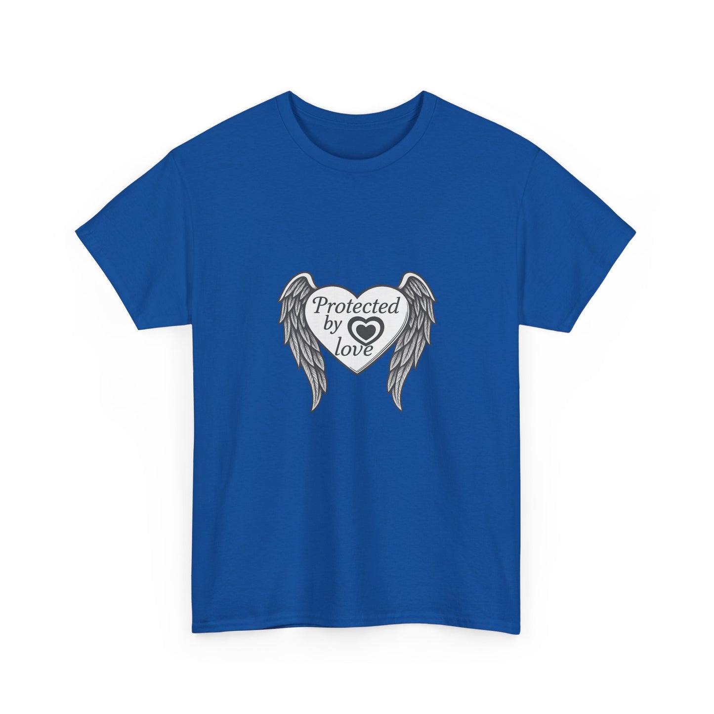 Unisex Heavy Cotton Tee " Protected By Love" With angel wings and heart