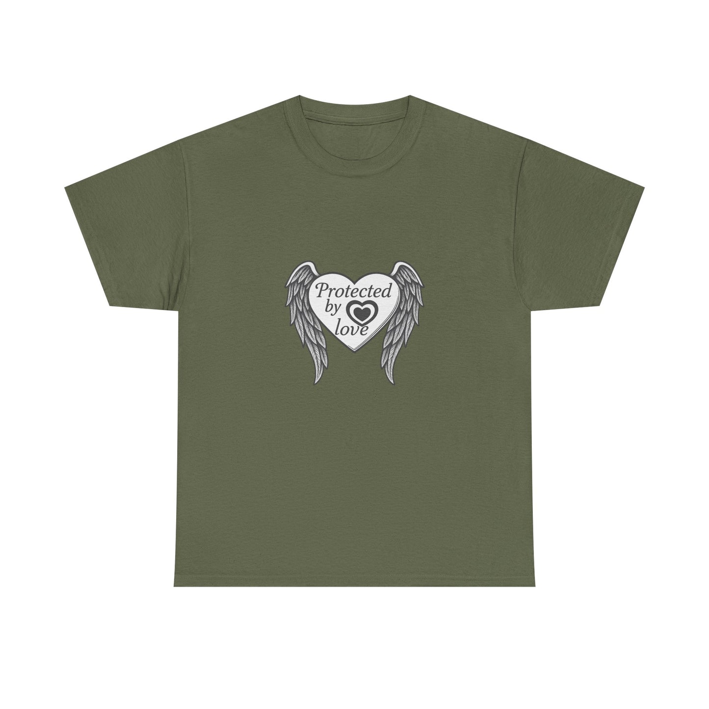 Unisex Heavy Cotton Tee " Protected By Love" With angel wings and heart