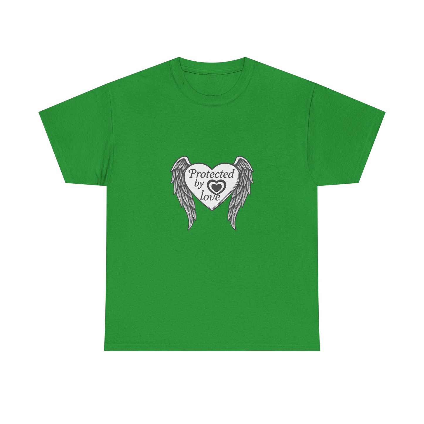 Unisex Heavy Cotton Tee " Protected By Love" With angel wings and heart